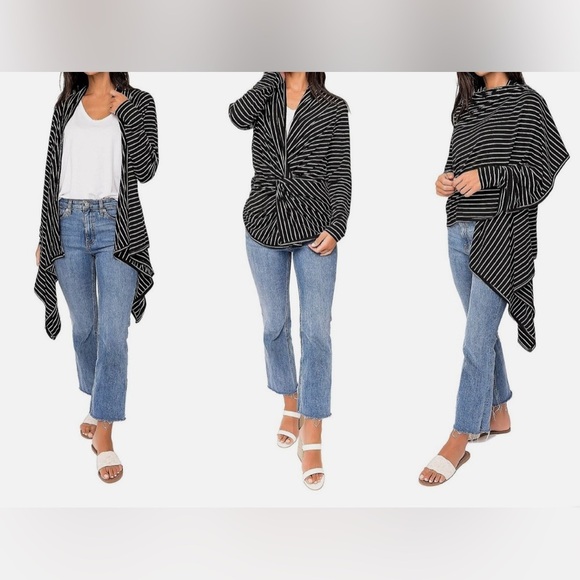 Gibson Look Navigator Convertible Stripe Cardigan - Picture 1 of 7